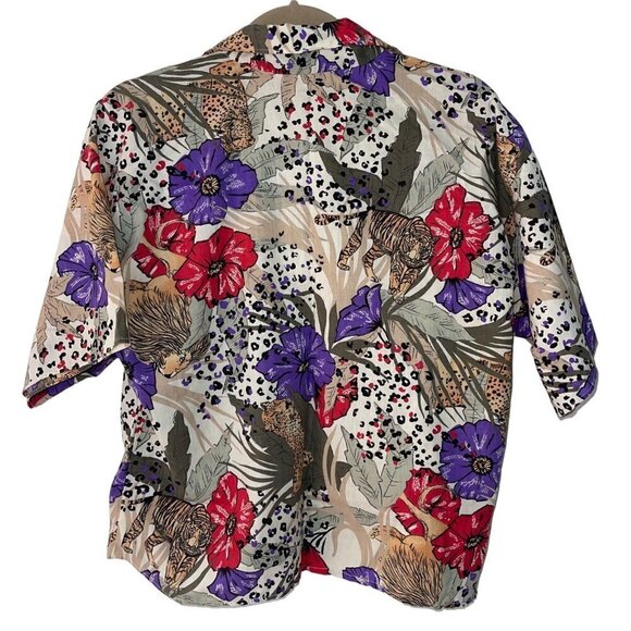 Caribou Vintage Womens Camp Shirt Size Large Cheetah Floral Print Button Down - Picture 10 of 10